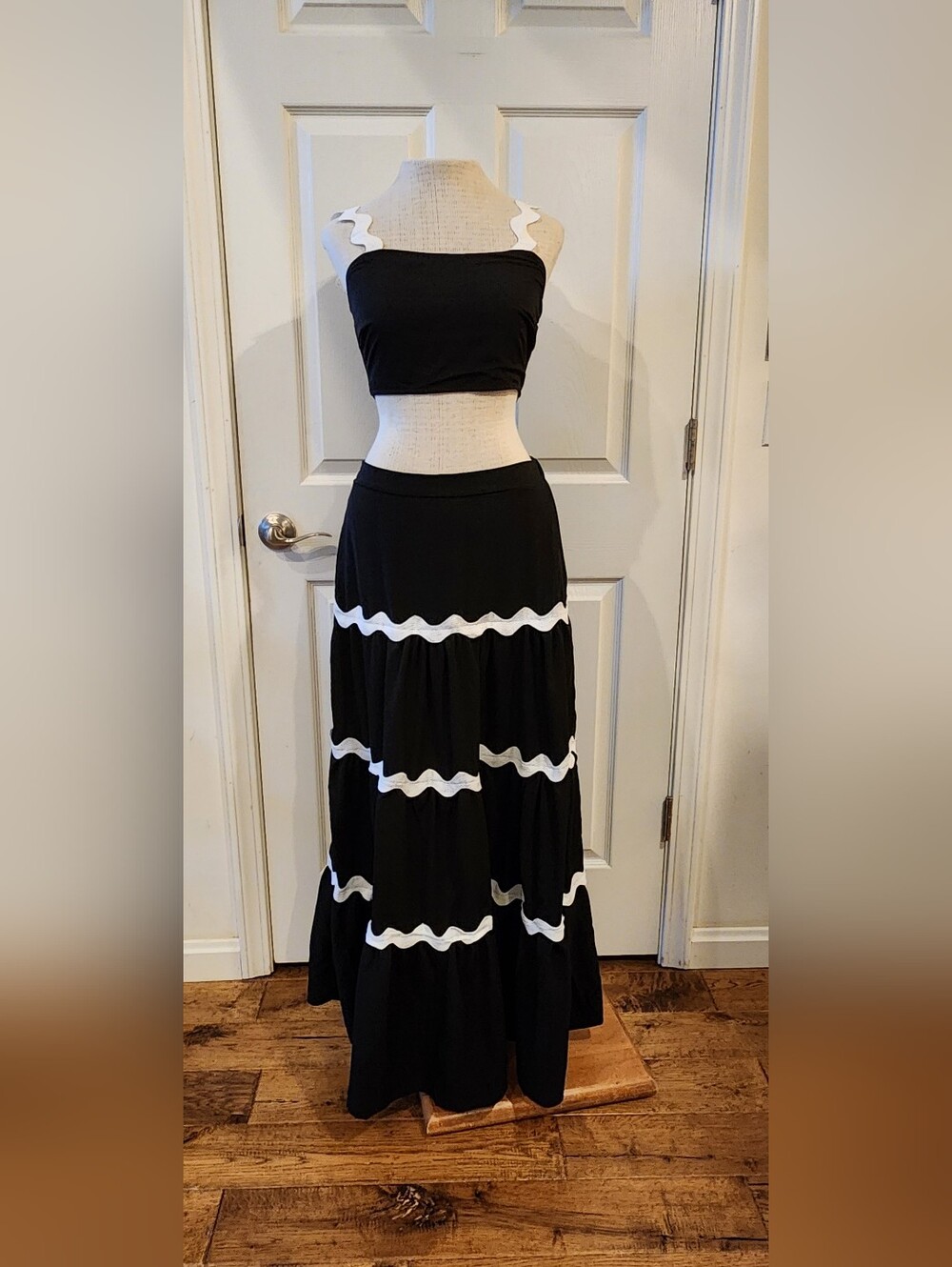 TFY Collection Black Maxi Skirt & Top White Trim